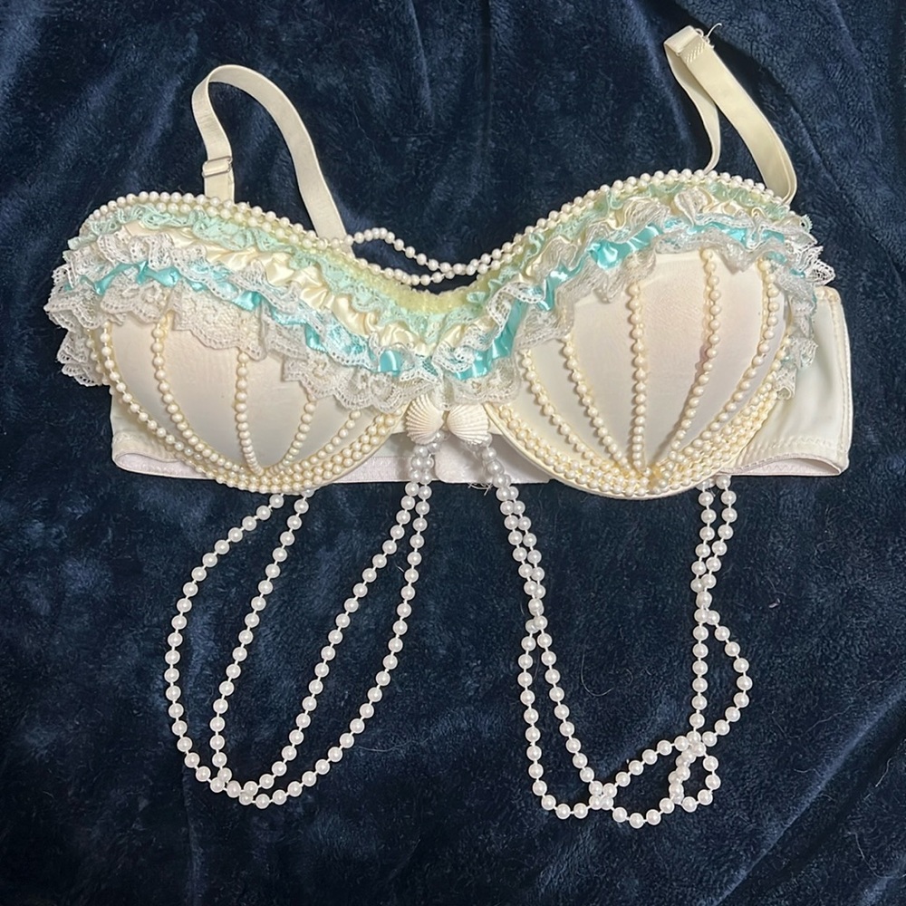 34C mermaid rave Halloween bra with blue lace